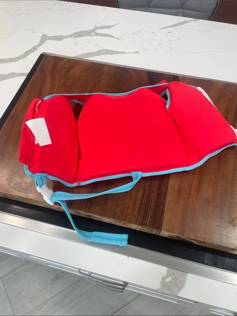 Disney Red Kids Swim Vest with Mickey & Pluto and Light Blue Trim